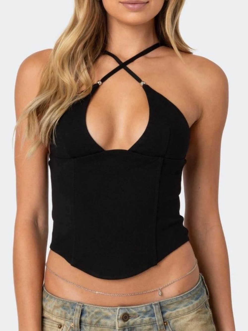 Edikted Black Crisscross Corset Tank Top NWT